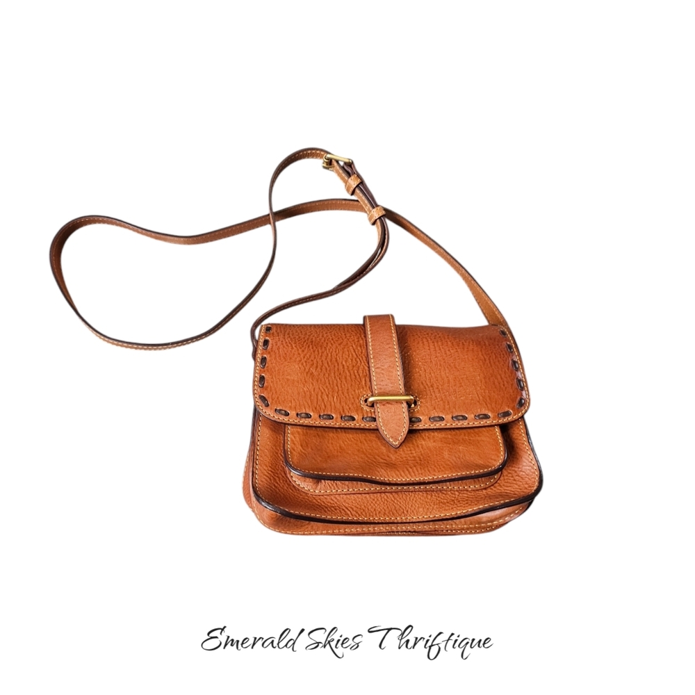 Dooney Bourke Brown Florentine Vacchetta Leather Binocular Saddle Crossbody Bag